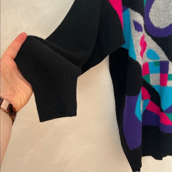 Vintage lambswool angora sweater Bright Bold mod colourblock 80s 90s - Picture 5 of 6